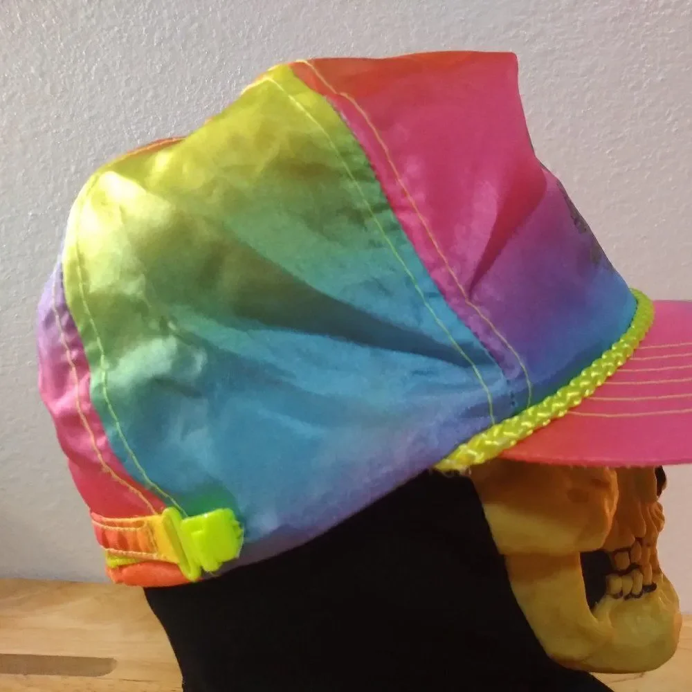 Vintage Goofy's Muffler Customs Neon Rainbow Rope Slider Back Hat